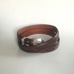 Nocona Leather Belt Brown Basketweave Mens Silvertone Buckle Size 44 Western